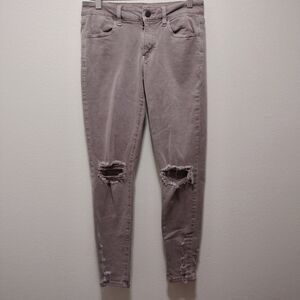 American Eagle Gray Distressed  Jeggings Denim Jeans 6 Regular